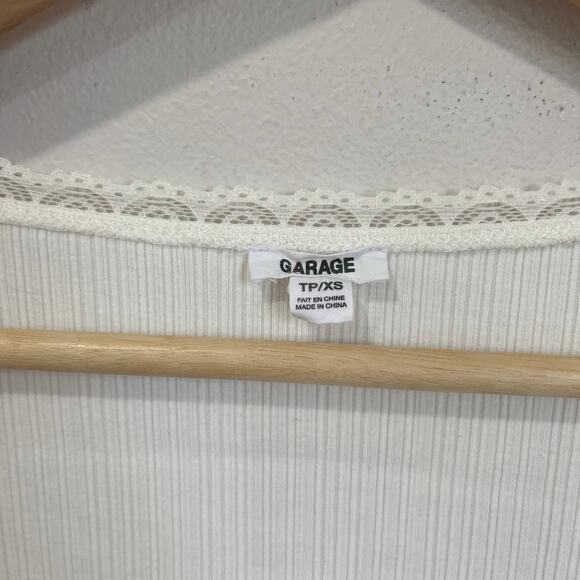 Garage White Ribbed Long Sleeve Scoop Neck Top Stretchy Size XS - Picture 5 of 8